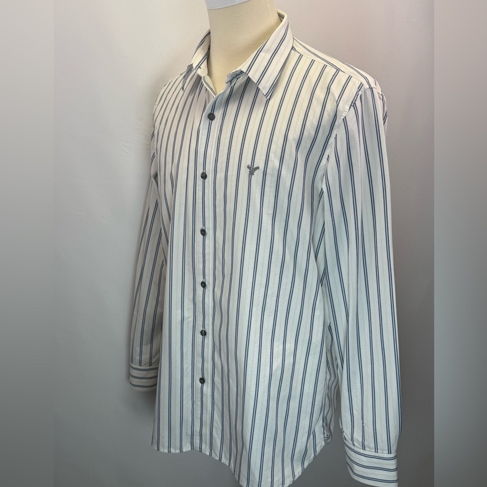 American Eagle Outfitters Men's Vintage Fit Blue White Striped Long Sleeve XL - Picture 4 of 7